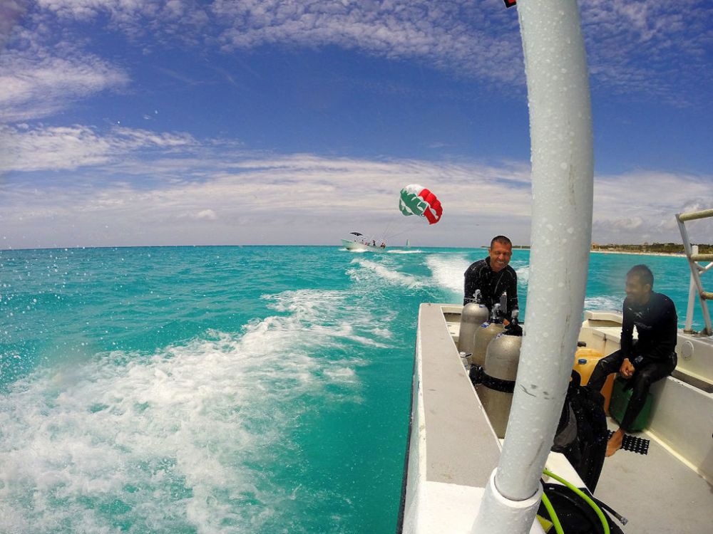 Parasailers viewed from the Dive Boat